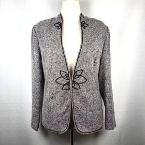 Coldwater Creek Gray Blazer Women's 16 Embroidered Jacket‎ Secretary Corpcore